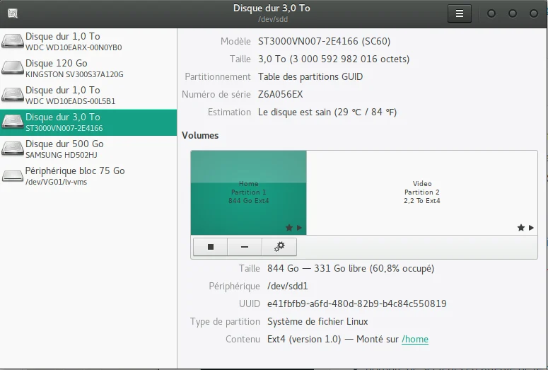 L'application Disques sous GNOME