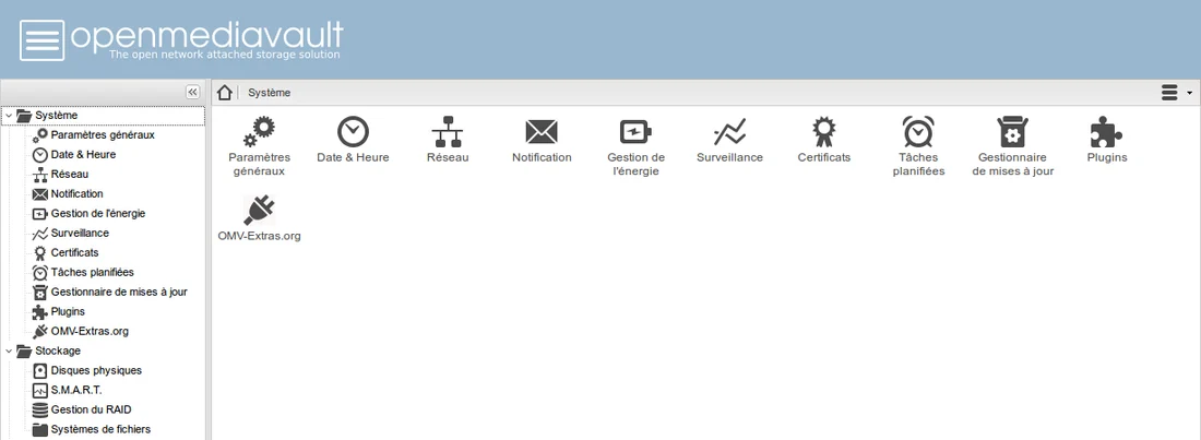 Tableau de bord OpenMediaVault