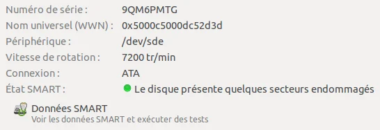 Message d'alerte sur les données SMART