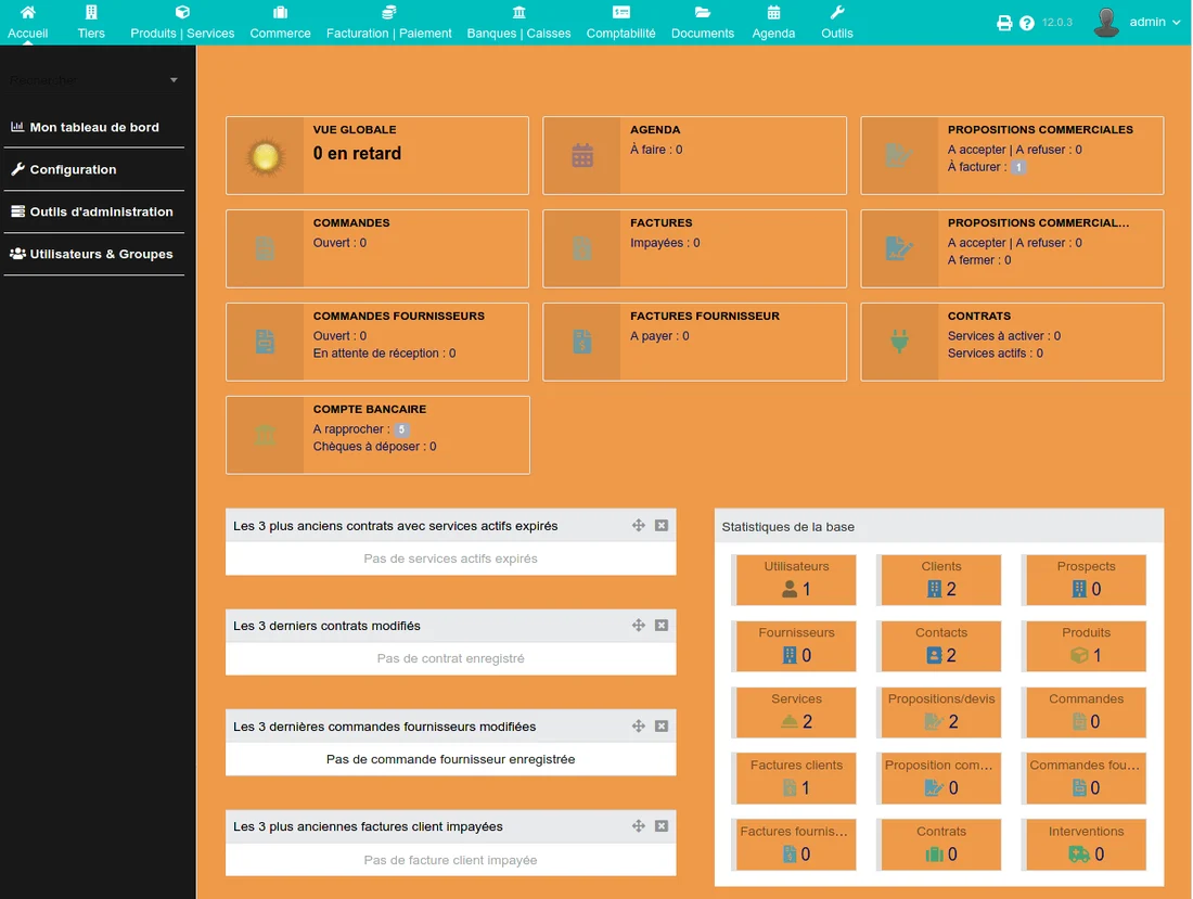 La page web de gestion Dolibarr